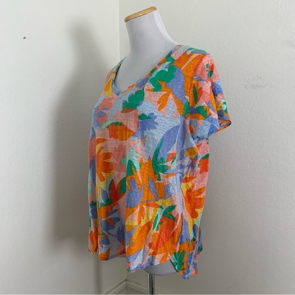 Joie 100% Linen Top Women’s 1X Colorful V Neck Short Sleeve Lightweight Coastal - Picture 5 of 16